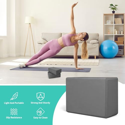 Yoga Blocks 4 Pack - EVA Foam Blocks for Pilates Workout, Stretching, Meditation - Yoga Block for Flexibility, Balance, Spine Strength, Non-slip and Lightweight Exercise Blocks