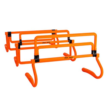Football Flick Multi Level Mini Speed and Agility Hurdles – Pack of 3 Orange Height Adjustable Multi Sports Hurdles 6 Inches, 9 Inches and 12 Inches - Light Weight Carry Bag Included.