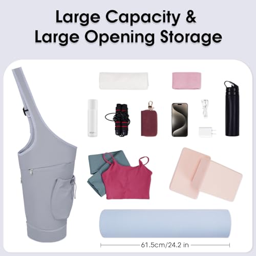 sportsnew Yoga Mat Bag, Large Opening Long Tote Yoga Mat Carrier Holder Bag with Waterproof Wet Pocket and Drawstring Water Bottle Pocket, Adjustable Shoulder Strap Storage Bag, patent pending