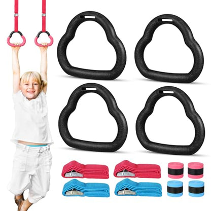 Lurrose S Gymnastics Rings Set 2 Pairs Adjustable Pull-up Rings for 1m Blue Cartoon Strap Indoor Fitness Training Equipment and Youth