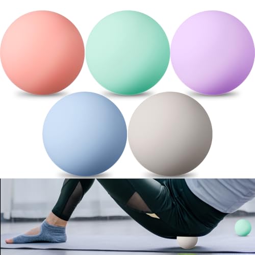 5 Pack Massage Lacrosse Balls for Myofascial Release, Yoga Deep Tissue Massage, Trigger Point Therapy and Foot Plantar Fasciitis, Ball for Back Pain Relief, Muscle Ball Roller, Macaron Color