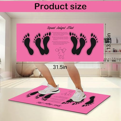 Squat Mat with Foot Position Guide, Anti-Slip Squat Target Mat for Home Gym, Leg, Glute and Ab Workouts, Lightweight Rollable Exercise Mat, 31.5" x 13.78" - color: Pink