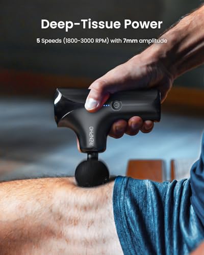 RENPHO Mini Thermacool Massage Gun with Heat and Cold, Fathers Day Dad Gifts, Professional Pocket-Sized Percussion Massager, Portable Deep Tissue Massager, Quiet Operation with Travel Carry Bag - color: Shadow Black