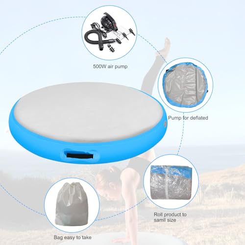 Inflatable Gymnastic Air Spot Mat Tumbling Exercise Yoga Training Mat With Pump, Inflatable Round Springboard Air Roller Gym Floor Track For Home Use/Cheerleading/Water