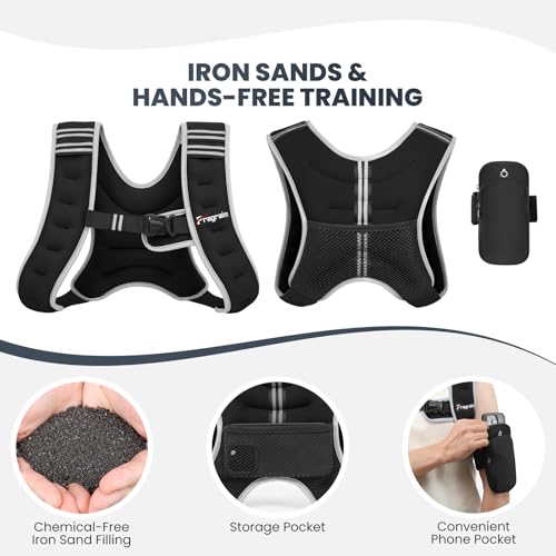 Weighted Vest for Women Men - 8lb/10lb/12lb/16lb/22lb/25lb/30lb Weight Vest with Reflective Stripe, Detachable Phone Pouch, Ideal for Walking, Strength Training, Running, Workout, Weight Loss