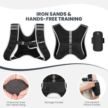 Weighted Vest for Women Men - 8lb/10lb/12lb/16lb/22lb/25lb/30lb Weight Vest with Reflective Stripe, Detachable Phone Pouch, Ideal for Walking, Strength Training, Running, Workout, Weight Loss