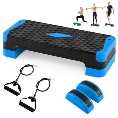 Goplus 3-in-1 Aerobic Step Platform, 600 LBS Adjustable Exercise Stepper with 4-Level Risers, Balance Trainers, Resistance Band, Non-Slip Workout Stepper for Home Gym, Cardio, Strength Training