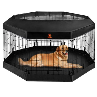 PJYuCien Puppy Playpen with Top Cover & Bottom Pad, 8 Panels 30" H, Black - color: Black, size: Small Pen: 30-Inch High