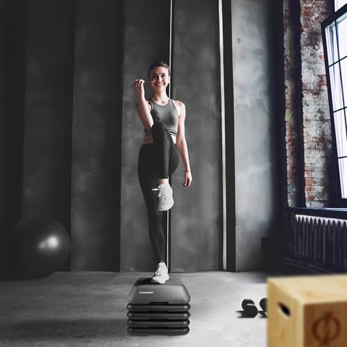 Philosophy Gym Aerobic Exercise Adjustable High Step Platform, with 4 Risers Included - color: Gray