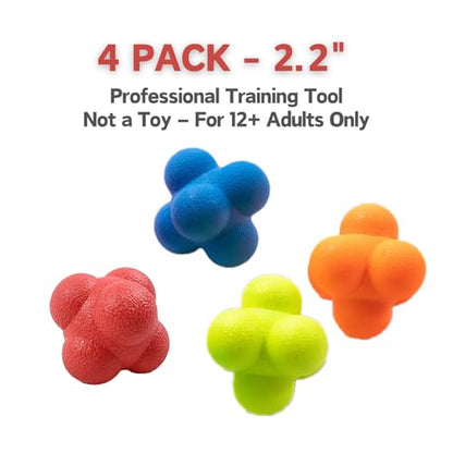 Reaction Balls 4 Pack, 2.2-2.8 Inch - Hand-Eye Coordination Trainer, Reflex & Agility Training Equipment for Baseball, Handball, Sports & Fitness for Outdoor Fun, (only for 12+ Adults)