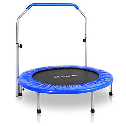Updated: Serenelife Portable & Foldable Trampoline - 40" in-Home Mini Rebounder with Adjustable Handrail, Fitness Body Exercise - AZSLSPT409