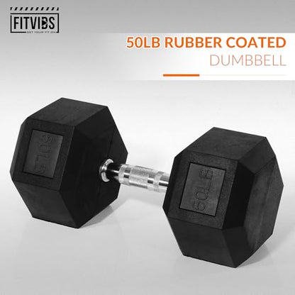 Fitvids Hex Dumbbells Rubber Coated Hand Weights for Exercises and Fitness, 10-50LB Option - size: 50LB Single