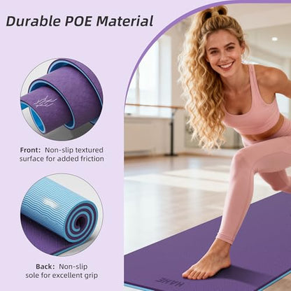 HAHE Extra Thick Yoga Mat, 72"Lx32"Wx0.4"Th (10mm), Wide Non-slip Exercise Mats with Carry Strap, Double-Sided POE Fitness Mat for Yoga, Pilates & Floor Workouts - color: Purple+Sky Blue