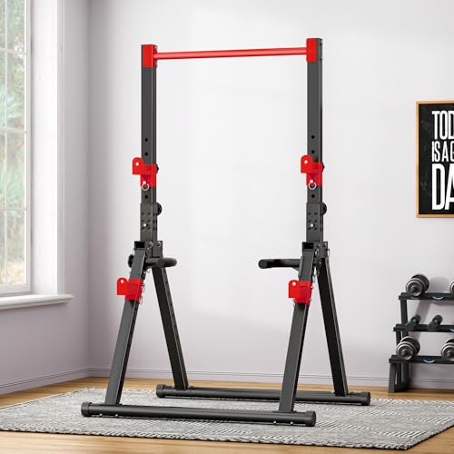 soges Foldable Power Tower, Pull Up Dip Station for Home Gym, 500 LBS Capacity Power Tower with Triangular Design, Adjustable Height Pull Up Bar for Full Body Workout - color: Red