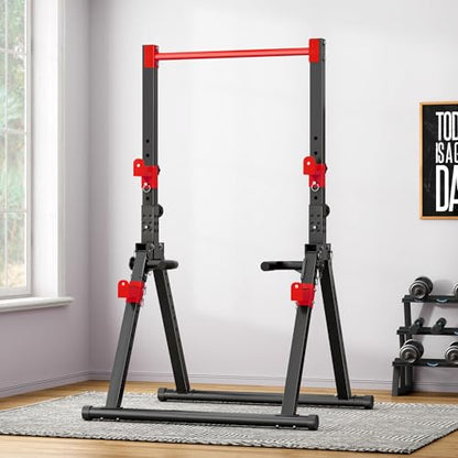 soges Foldable Power Tower, Pull Up Dip Station for Home Gym, 500 LBS Capacity Power Tower with Triangular Design, Adjustable Height Pull Up Bar for Full Body Workout - color: Red