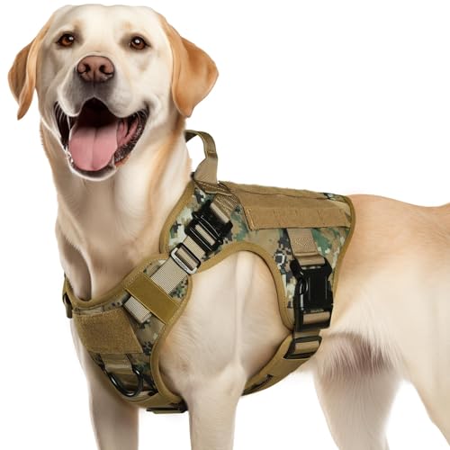 rabbitgoo Tactical Dog Harness for Medium, Heavy Duty Military No Pull Vest - color: Brown Camo, size: Medium