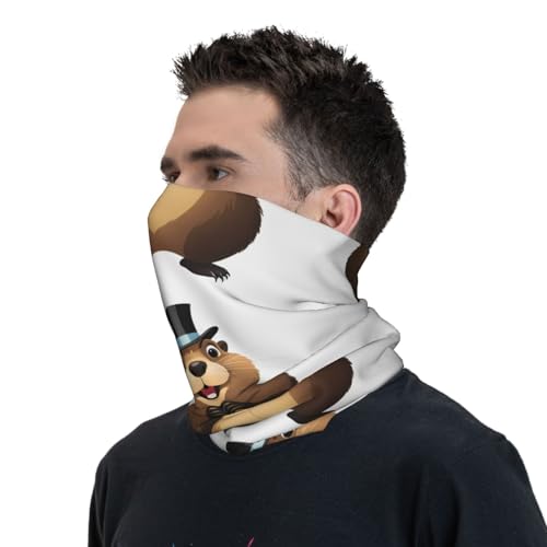 Groundhog with Hat Prints Multifunctional Sport Headband – Seamless Stretch Neck Gaiter for Hiking, Biking, Running & Outdoor Activities – Soft, Quick-Dry, No-Fade Design