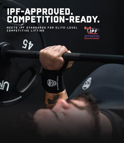 Gymreapers Weightlifting Wrist Wraps (IPF Approved) Professional Quality Wrist Support with Heavy Duty Thumb Loop - Best Wrap for Powerlifting Competition, Strength Training, Bodybuilding - color: Black