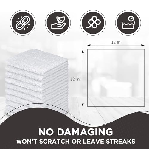 DecorRack 100% Cotton Washcloths 12x12 in, Absorbent, White (10 Pack)
