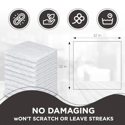 DecorRack 100% Cotton Washcloths 12x12 in, Absorbent, White (10 Pack)
