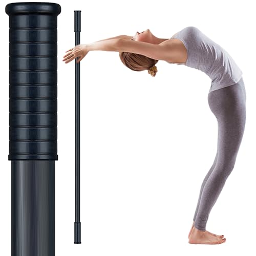 Yoga Stick with Soft Ends-Stretching Stick-Workout Stick Exercise Bar-Pilates Stick-Balance Fitness Stick-Yoga Dowel Rod Shoulder Movement- Physiotherapy Stick（Soft-Touch Matte Black 5ft）