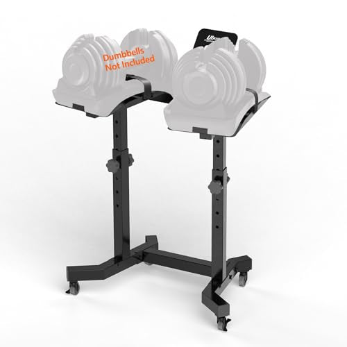 Uboway Adjustable Dumbbell Stand- Dumbbell Rack with 4 Level Height Adjustment, Weight Stand for Dumbbells with Tablet Holder and Wheels, Hand Weight Rack for Adjustable Dumbbell Set, Home Gym Fitness
