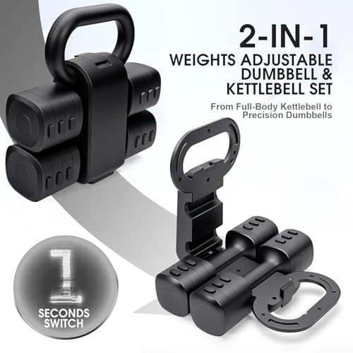 Adjustable 2-in-1 Convertible Kettlebell & Dumbbells - color: Black