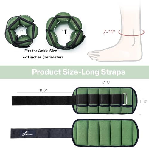 Sportneer Adjustable Ankle Weights for Women and Men 7 lbs/Pair Adjustable Leg Weights with Secure Straps, Strength Training Weighted for Yoga, Walking, Running, Aerobics, Gym, Physical Therapy - color: Olive