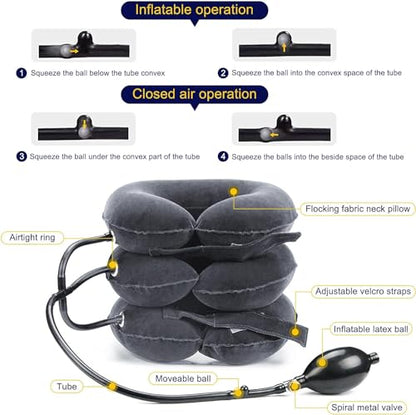 Neck Stretcher, Cervical Traction Device, Neck Traction Device, Cervical Neck Traction Device for Neck Pain Relief, Adjustable Inflatable Neck Brace, Neck Decompression Home Use (Gray)