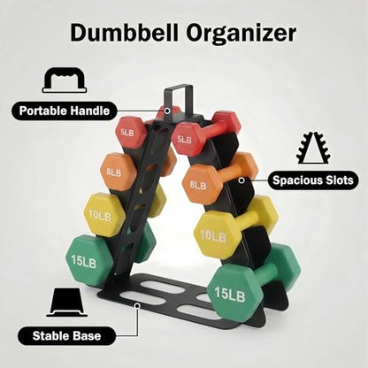 Dumbbell Rack Stand Only - 4 Tier Metal Heavy Duty Weight Rack for Home Gym Organization, Multilevel Tree Shape Compact Dumbbell Stand for Space Saving 5-15 LB Dumbbells in Home/Office/Studio
