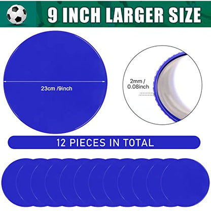 Spot Markers 4inch 9inch Rubber Agility Dots Flat Cones Non Slip Sports Dots Floor Spots Agility Markers for Kids Soccer Football Basketball Speed Agility Training - style: 12pcs Blue 9inch