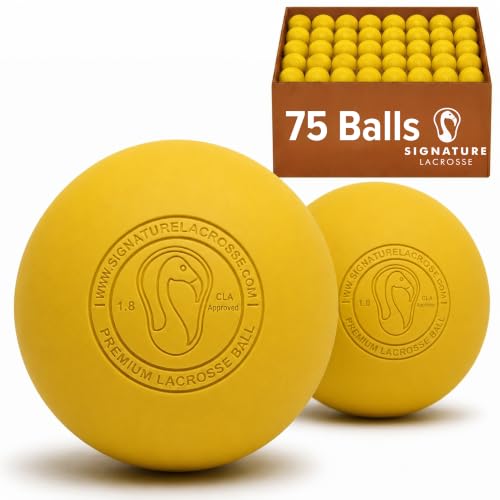 Signature Lacrosse Ball Set - Packs of 2, 4, 8, 12, and 100 - No Chemical Smell Massage Balls, Myofascial Release Tools, Back Roller, Muscle Knot Remover - color: Yellow, size: 75 Balls
