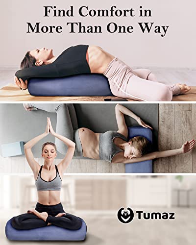 Tumaz Yoga Bolster and Block Bundle: Restorative Pillow with Strap & Non-Slip Cork/EVA Blocks Set, Machine Washable, Includes E-Book