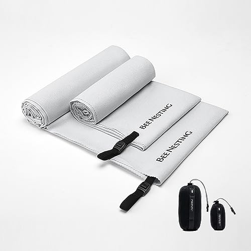 Bee Nesting Ultralight Quick Dry Towel - Medium&Small 2 Pack Microfiber Towels with Compact Packable Pocket for Lightweight Backpacking Travel, Beach, Gym, Camping & Hiking(Gray, M&S 2 Set) - color: Gray, size: M&S