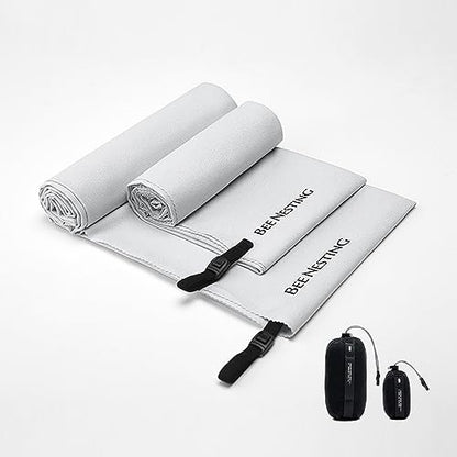 Bee Nesting Ultralight Quick Dry Towel - Medium&Small 2 Pack Microfiber Towels with Compact Packable Pocket for Lightweight Backpacking Travel, Beach, Gym, Camping & Hiking(Gray, M&S 2 Set) - color: Gray, size: M&S