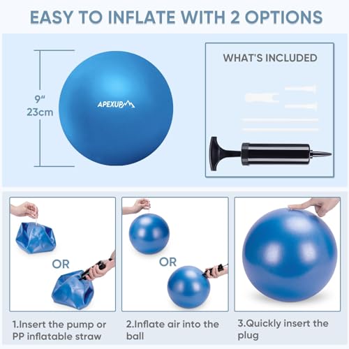 APEXUP 9 Inch Pilates Ball Small Exercise Ball for Yoga, Fitness, Balance, Core Workout, Physical Therapy