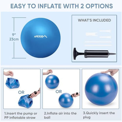 APEXUP 9 Inch Pilates Ball Small Exercise Ball for Yoga, Fitness, Balance, Core Workout, Physical Therapy