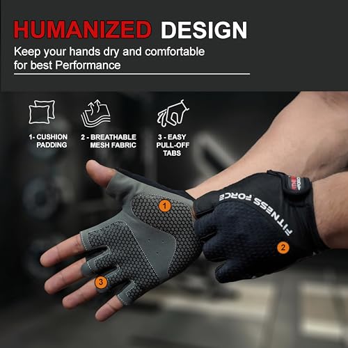 FITNESS FORCE Breathable Workout Gloves for Men and Women, Padded Weight Lifting Gloves with Full Palm Protection for Grip, Exercise, Cycling, Gym, Fitness Training