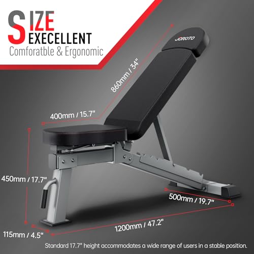 JOROTO Adjustable Weight Bench for Home Gym, Heavy-duty 1300LB Capacity | Strength Training, Bench Press, Decline, Incline, 34" Extra Backrest with Wheels Workout Bench for Home Gym, Utility