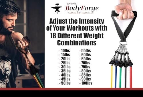 BodyForge Resistance Bands, Exercise Bands, Resistance Bands for Working Out, Work Out Bands with Handles for Men and Women Fitness, Strength Training Home Gym Equipment - size: 4 Pack