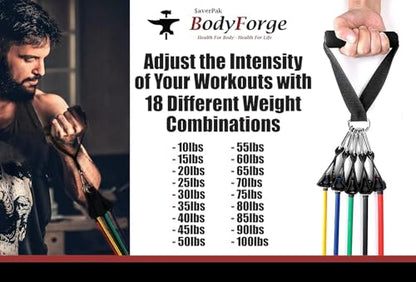 BodyForge Resistance Bands, Exercise Bands, Resistance Bands for Working Out, Work Out Bands with Handles for Men and Women Fitness, Strength Training Home Gym Equipment - size: 4 Pack