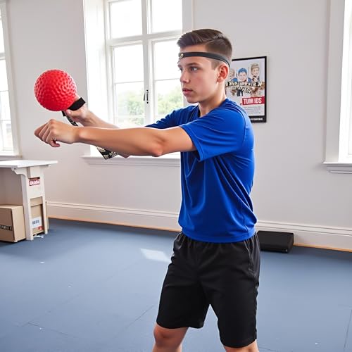 Red Boxing Reflex Ball - Improve Reaction Speed and Hand Eye Coordination Training Boxing Equipment for Training at Home Reflex Ball with Adjustable Elastic Head Band Speed and Agility Training