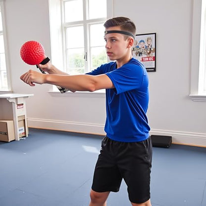 Red Boxing Reflex Ball - Improve Reaction Speed and Hand Eye Coordination Training Boxing Equipment for Training at Home Reflex Ball with Adjustable Elastic Head Band Speed and Agility Training