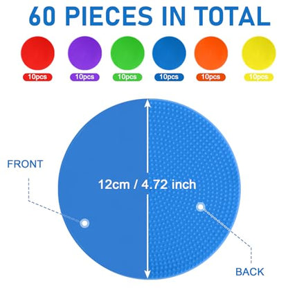Poly Spots for Gym Floor 4.72inch 6inch 9 inch Poly Spot Markers, 60 Pcs Rubber Floor Dots Non Slip Flat Cones for Sports Soccer PE Training, Dance, Classroom Activities
