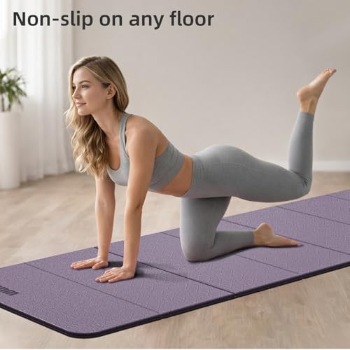 Folding Yoga Mat Extra Thick 0.4 Inch, Foldable Yoga Mat 75 x 26 Inches, TPE Exercise Mat, 7-Panel Non Slip Cushioned Fitness Mat for Yoga, Pilates, Stretching, Home Workout