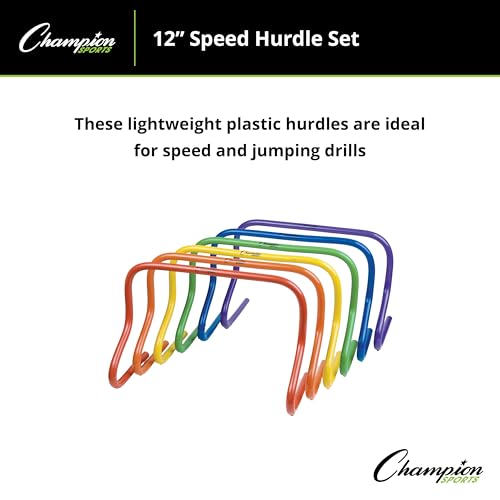 Champion Sports Speed Hurdles – Lightweight Adjustable Agility & Jump Training for Athletes - Speed & Stride Drills, Soccer, Football & Track - style: 12" Assorted (Set of 6 Hurdles)