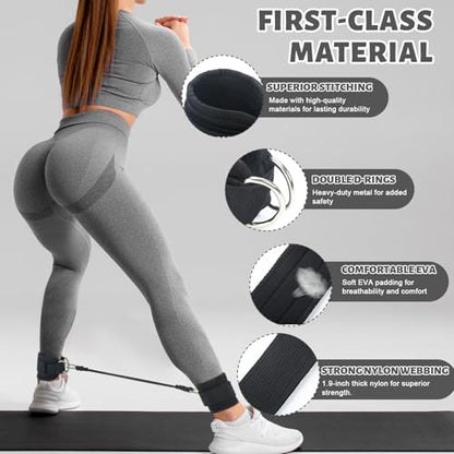 Pilates Ring Circle Set 18 Pcs Exercise Equipment Accessories for Women Workouts Pilates Ball Stretching Strap Magic Circle Yoga Ring Gym Back Bag Resistance Band Anti Slip Socks - color: Black