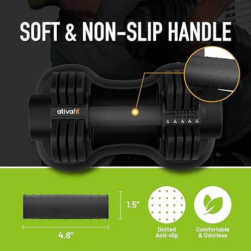 ATIVAFIT Adjustable Dumbbell Set of 2, 5–88LB Quick Dial Free Weights with Double Safety Lock, Anti-Slip Steel Handle & Storage Box, Space Saving Home Gym Equipment for Full Body Strength Training, Suitable for Home Fitness Users - color: Midnight-25lbs