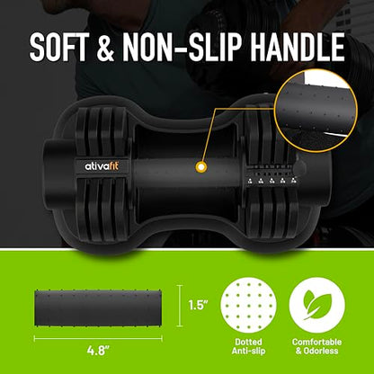 ATIVAFIT Adjustable Dumbbell Set of 2, 5–88LB Quick Dial Free Weights with Double Safety Lock, Anti-Slip Steel Handle & Storage Box, Space Saving Home Gym Equipment for Full Body Strength Training, Suitable for Home Fitness Users - color: Midnight-25lbs