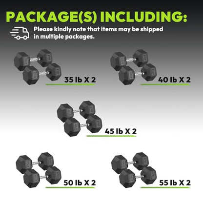 HANDBODE Rubber Coated Hex Dumbbell Set, 90-640 lb - size: 450 lb Set (Pair of 35, 40, 45, 50, 55 lb)